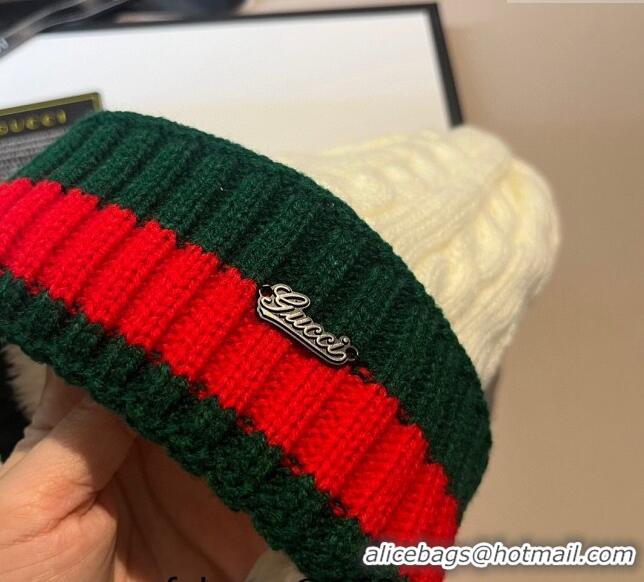 Unique Cheapest Gucci Knit Hat with Web 1123 White 2023