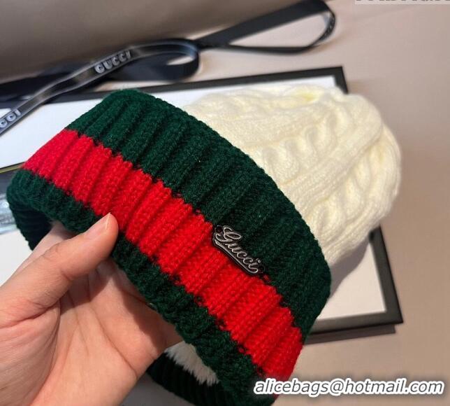 Unique Cheapest Gucci Knit Hat with Web 1123 White 2023