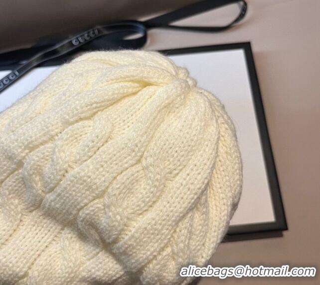 Unique Cheapest Gucci Knit Hat with Web 1123 White 2023