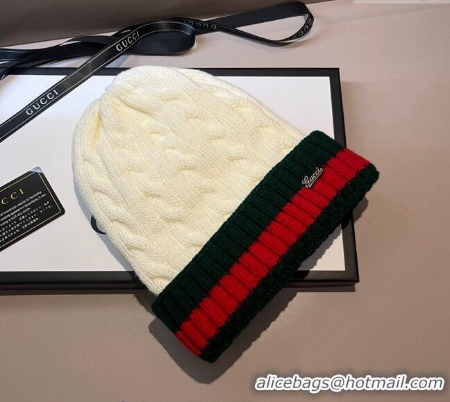 Unique Cheapest Gucci Knit Hat with Web 1123 White 2023