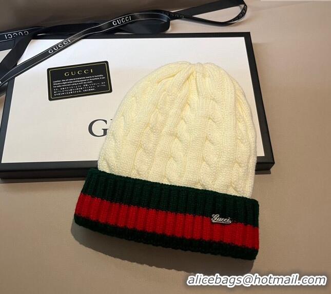 Unique Cheapest Gucci Knit Hat with Web 1123 White 2023