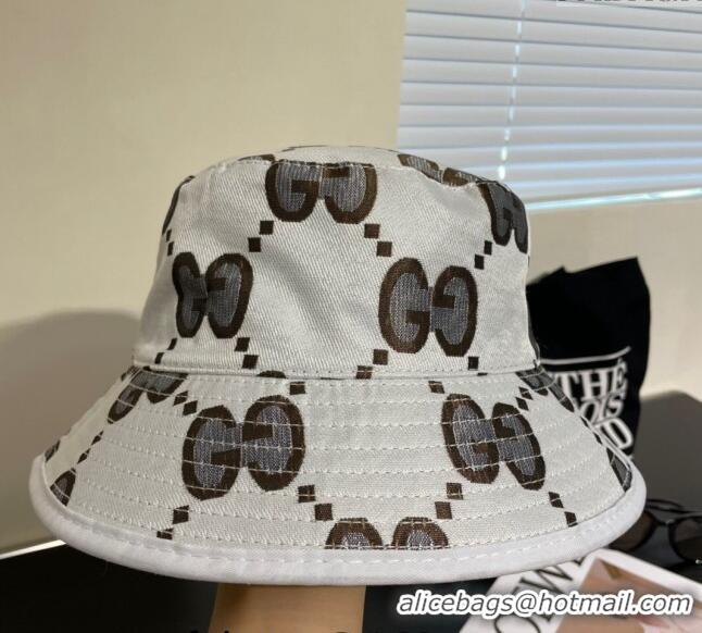 Best Product Gucci Interlocking G Bucket Hat 0112 White/Brown 2024