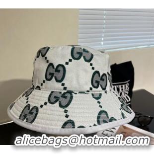 Top Design Gucci Interlocking G Bucket Hat 0112 White/Green 2024