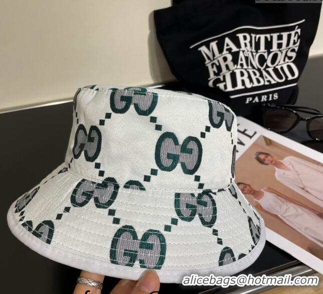 Top Design Gucci Interlocking G Bucket Hat 0112 White/Green 2024