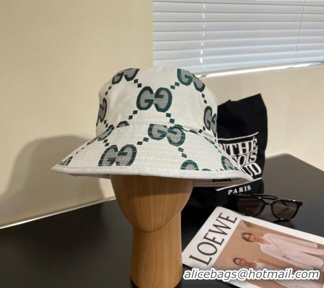 Top Design Gucci Interlocking G Bucket Hat 0112 White/Green 2024