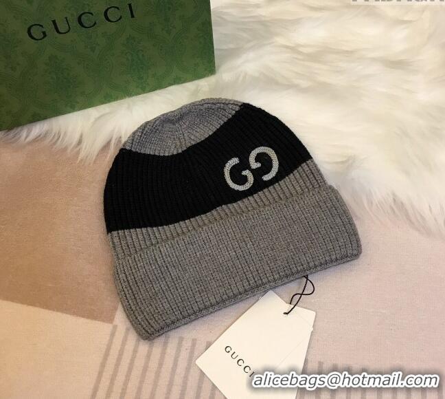 Famous Brand Gucci Knit Hat with Sequins GG 0131 Grey/Black 2024