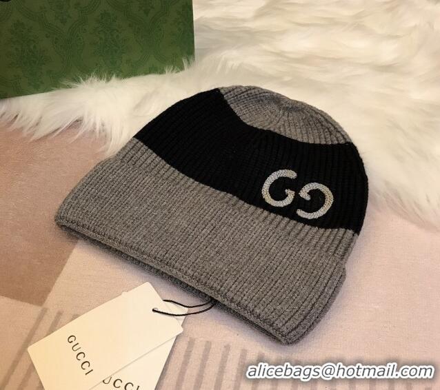 Famous Brand Gucci Knit Hat with Sequins GG 0131 Grey/Black 2024