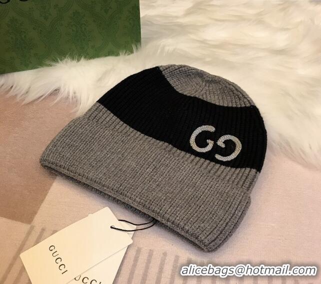 Famous Brand Gucci Knit Hat with Sequins GG 0131 Grey/Black 2024