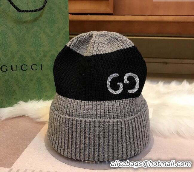 Famous Brand Gucci Knit Hat with Sequins GG 0131 Grey/Black 2024