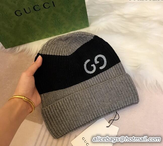 Famous Brand Gucci Knit Hat with Sequins GG 0131 Grey/Black 2024