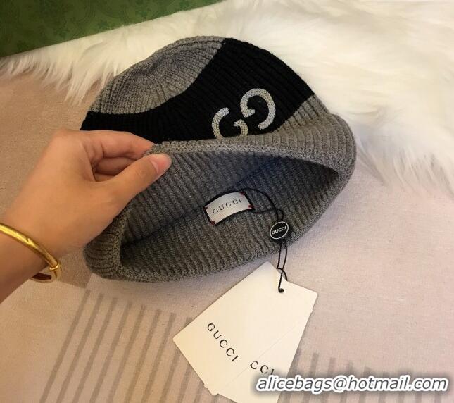 Famous Brand Gucci Knit Hat with Sequins GG 0131 Grey/Black 2024