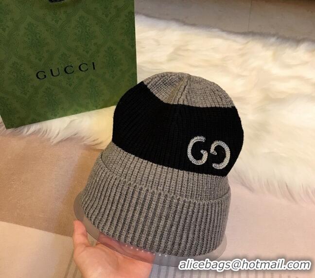 Famous Brand Gucci Knit Hat with Sequins GG 0131 Grey/Black 2024