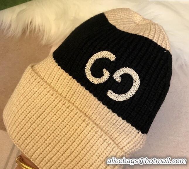 Top Design Gucci Knit Hat with Sequins GG 0131 Light Beige/Black 2024