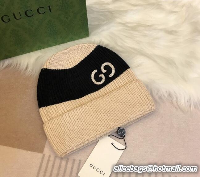 Top Design Gucci Knit Hat with Sequins GG 0131 Light Beige/Black 2024