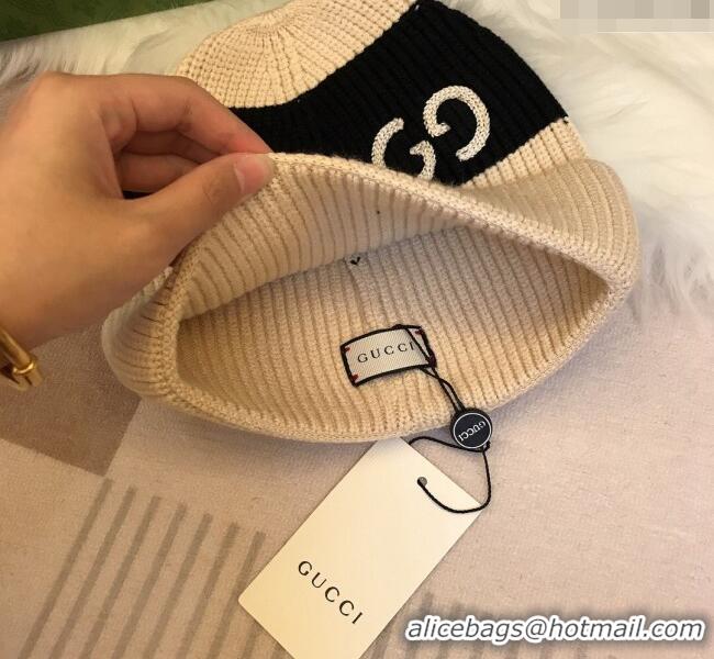 Top Design Gucci Knit Hat with Sequins GG 0131 Light Beige/Black 2024