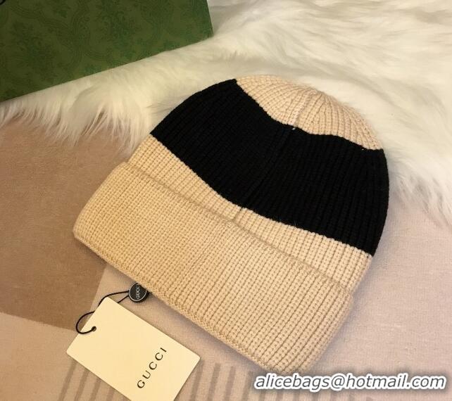 Top Design Gucci Knit Hat with Sequins GG 0131 Light Beige/Black 2024