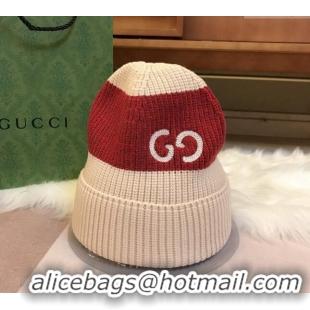 Buy Classic Gucci Knit Hat with Sequins GG 0131 Light Beige/Red 2024