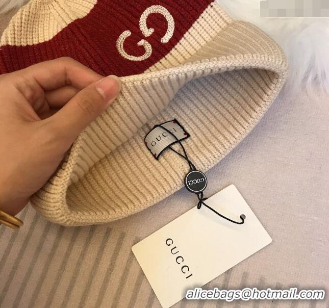 Buy Classic Gucci Knit Hat with Sequins GG 0131 Light Beige/Red 2024