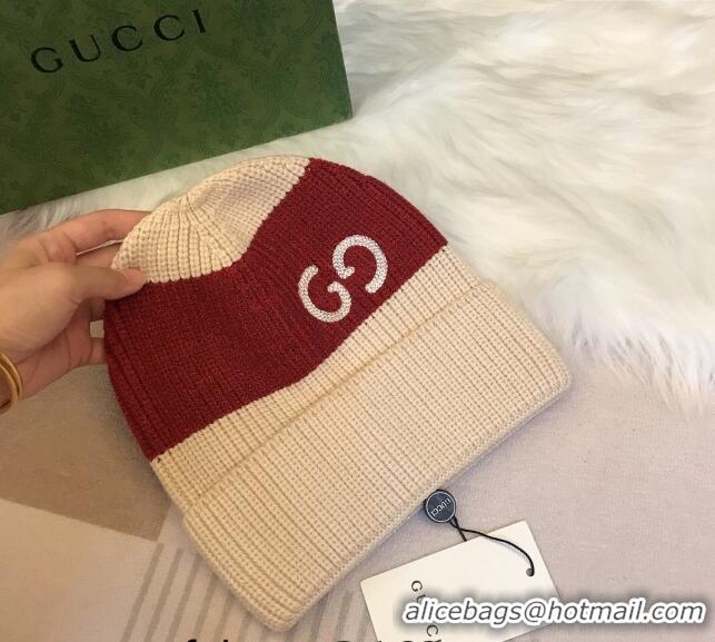 Buy Classic Gucci Knit Hat with Sequins GG 0131 Light Beige/Red 2024