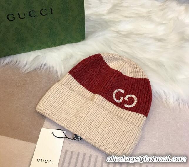 Buy Classic Gucci Knit Hat with Sequins GG 0131 Light Beige/Red 2024