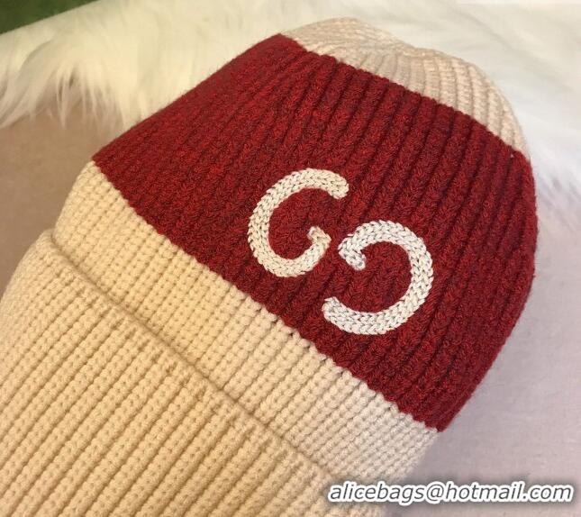 Buy Classic Gucci Knit Hat with Sequins GG 0131 Light Beige/Red 2024