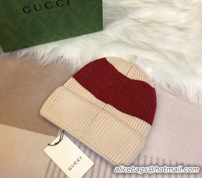 Buy Classic Gucci Knit Hat with Sequins GG 0131 Light Beige/Red 2024