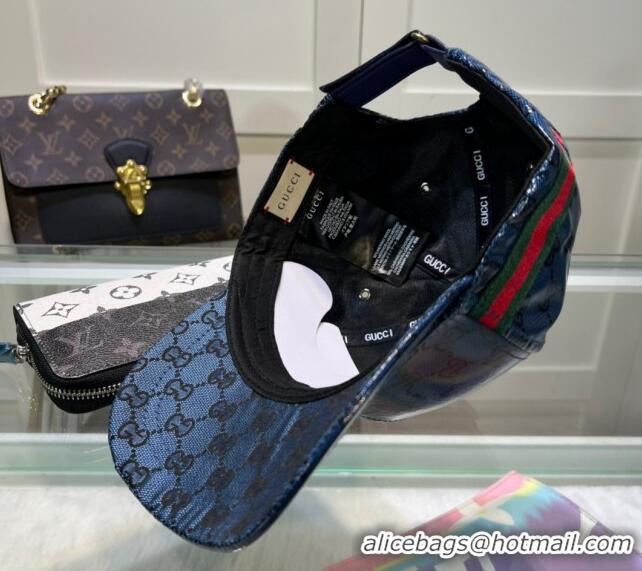 Popular Style Gucci GG Crystal Canvas Baseball Hat 760147 Blue 2024