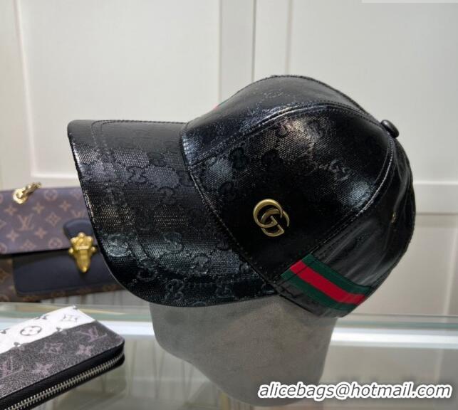 Top Quality Gucci GG Crystal Canvas Baseball Hat 760147 Black 2024