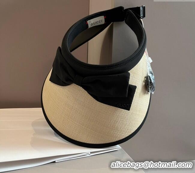 Good Quality Gucci Straw Visor Hat with Bow 0301 Black 2024