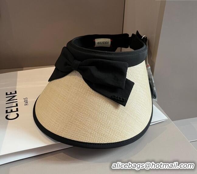 Good Quality Gucci Straw Visor Hat with Bow 0301 Black 2024