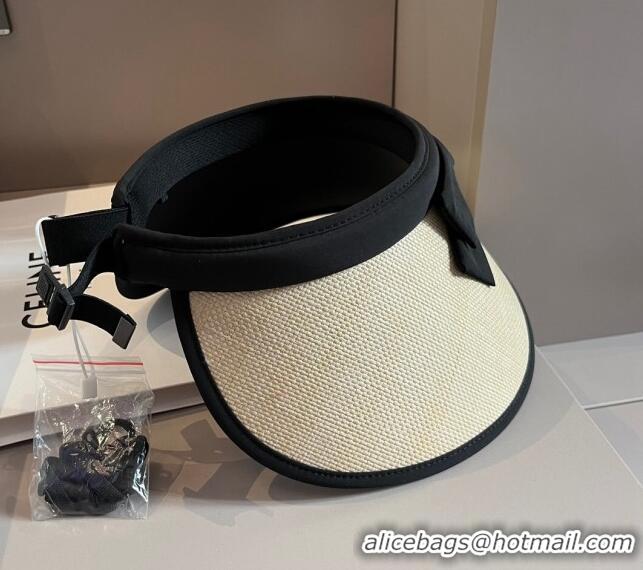 Good Quality Gucci Straw Visor Hat with Bow 0301 Black 2024