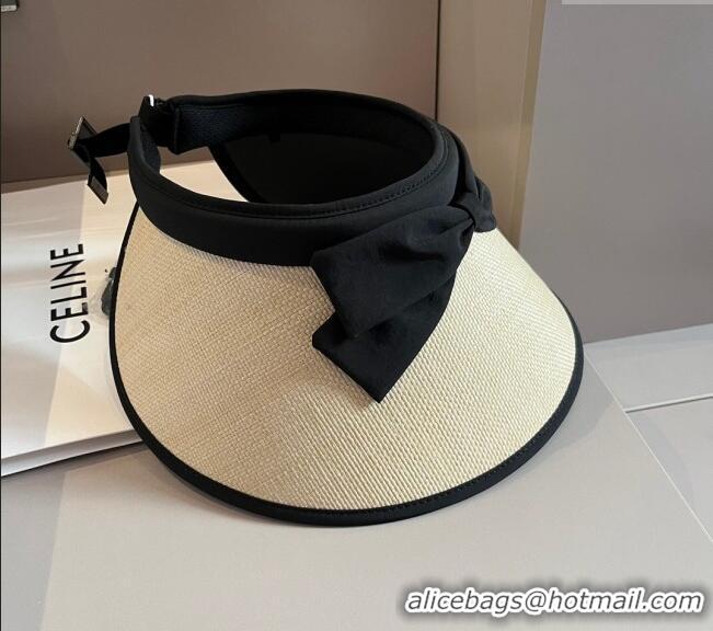 Good Quality Gucci Straw Visor Hat with Bow 0301 Black 2024