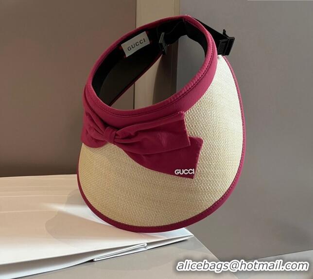 Best Grade Gucci Straw Visor Hat with Bow 0301 Red 2024