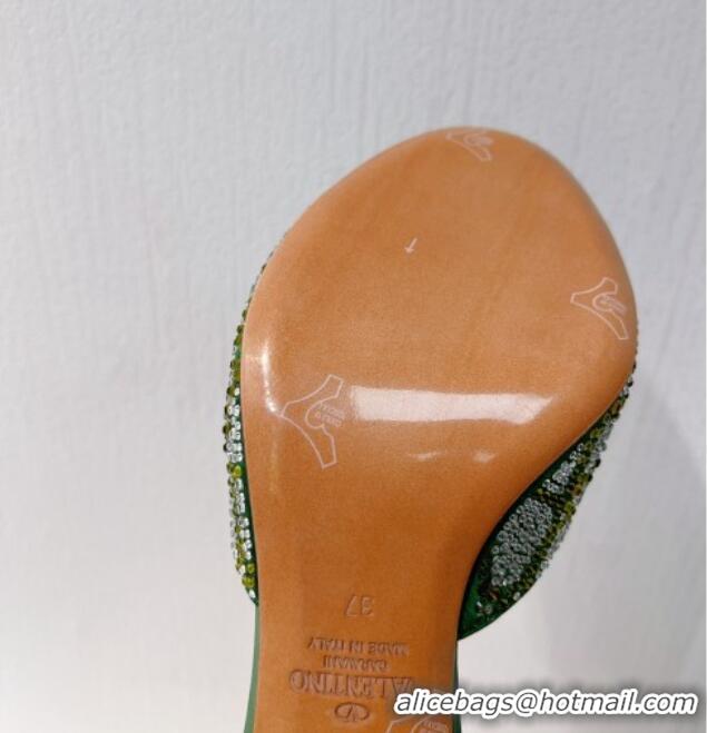 Best Price Valentino VLogo Heel Slides Sandal 8cm in Toile Iconographe Strass Green/Silver 612061