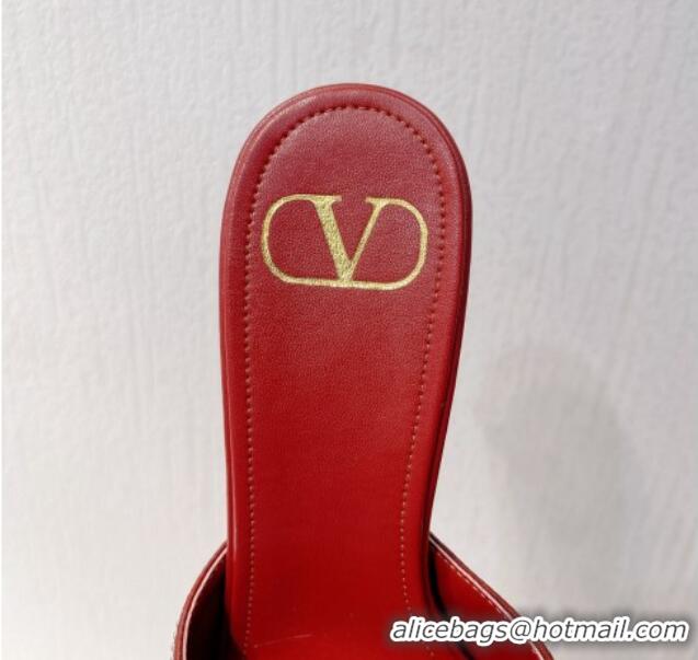 Sumptuous Valentino VLogo Heel Slides Sandal 8cm in Toile Iconographe Strass Burgundy 612063