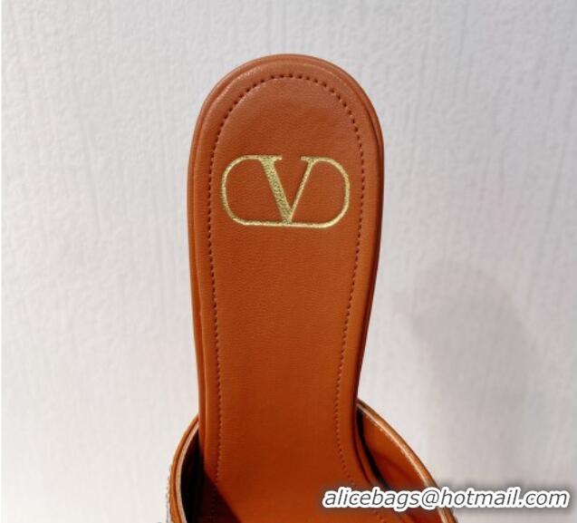 Best Grade Valentino VLogo Heel Slides Sandal 8cm in Toile Iconographe Strass Tan Brown 612064