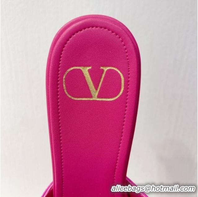 Stylish Valentino VLogo Heel Slides Sandal 8cm in Toile Iconographe Strass Dark Pink 612065