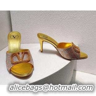 Purchase Valentino VLogo Heel Slides Sandal 8cm in Toile Iconographe Strass Gold/Nude 612066