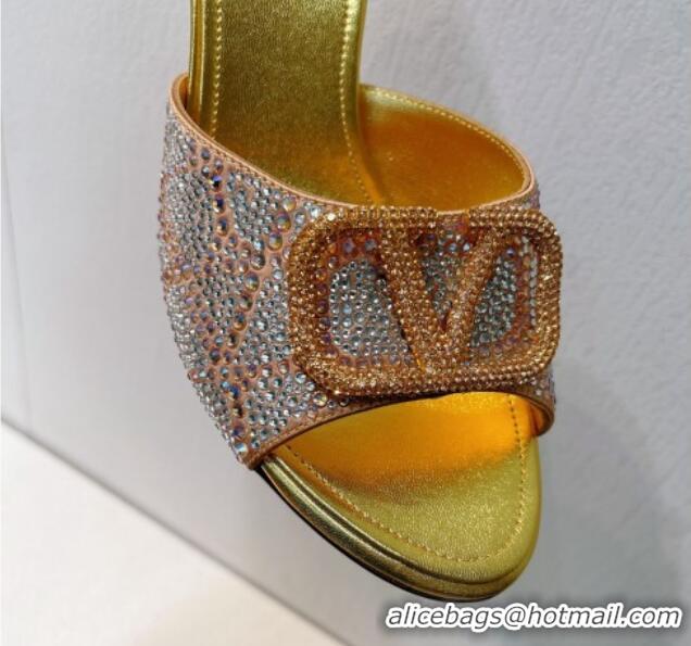 Purchase Valentino VLogo Heel Slides Sandal 8cm in Toile Iconographe Strass Gold/Nude 612066