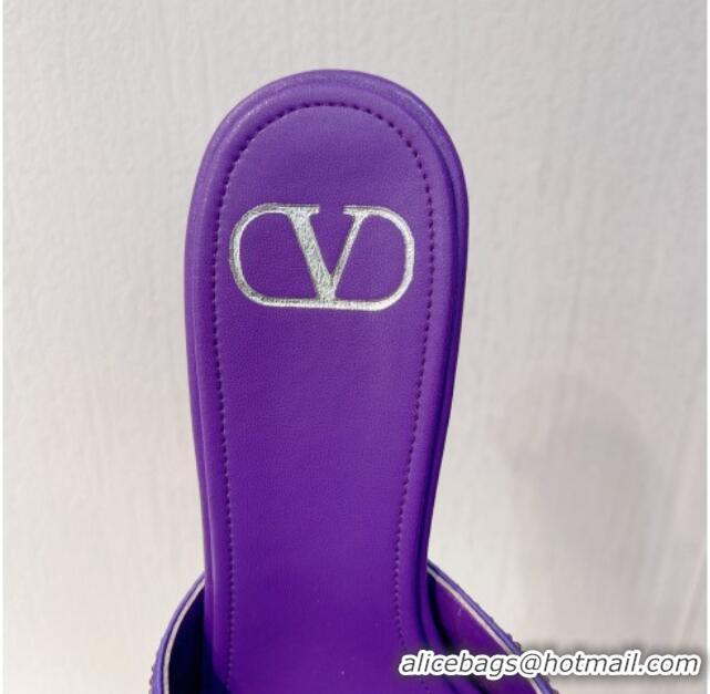 Duplicate Valentino VLogo Heel Slides Sandal 8cm in Toile Iconographe Strass Purple 612071