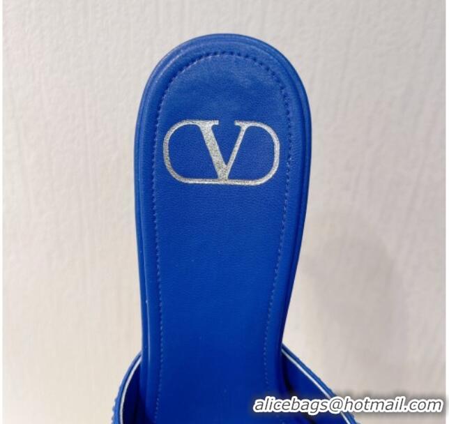 Unique Style Valentino VLogo Heel Slides Sandal 8cm in Toile Iconographe Strass Sky Blue 612073