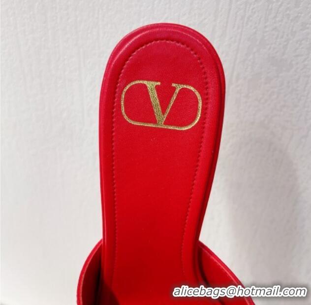 Pretty Style Valentino VLogo Heel Slides Sandal 8cm in Toile Iconographe Strass Red/Silver 612074