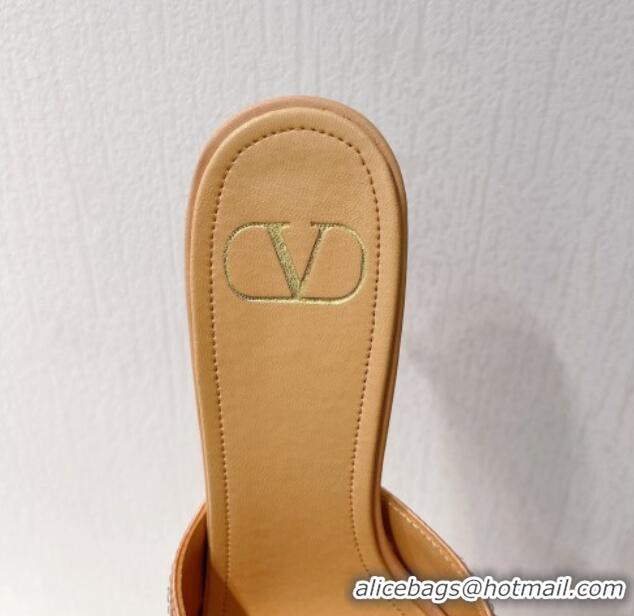 Buy Luxury Valentino VLogo Heel Slides Sandal 8cm in Toile Iconographe Strass Beige 612075