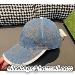 Buy Fashionable Gucci Jumbo GG Denim Baseball Hat 0301 Light Blue 2024