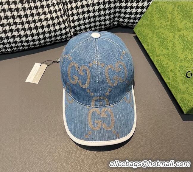 Buy Fashionable Gucci Jumbo GG Denim Baseball Hat 0301 Light Blue 2024