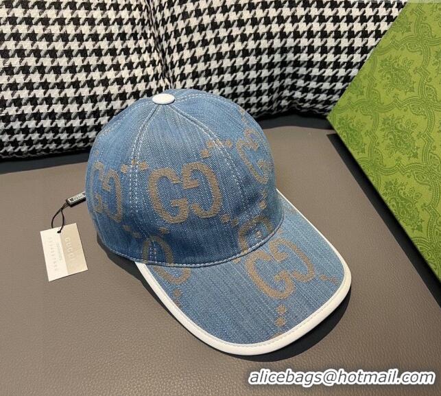 Buy Fashionable Gucci Jumbo GG Denim Baseball Hat 0301 Light Blue 2024