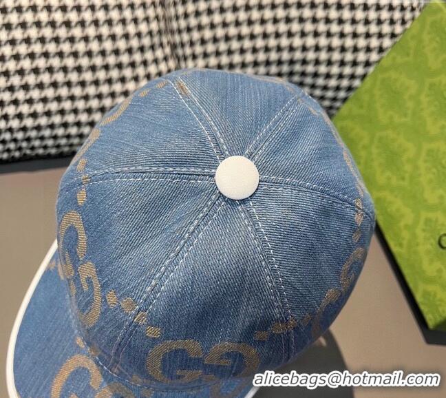 Buy Fashionable Gucci Jumbo GG Denim Baseball Hat 0301 Light Blue 2024