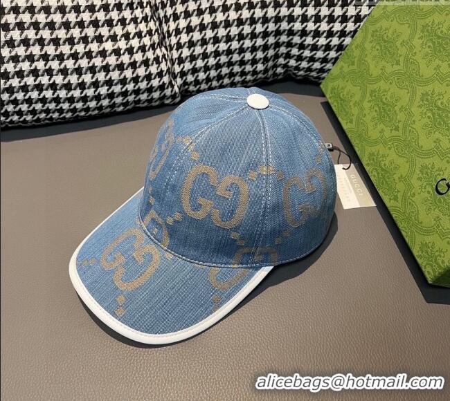 Buy Fashionable Gucci Jumbo GG Denim Baseball Hat 0301 Light Blue 2024