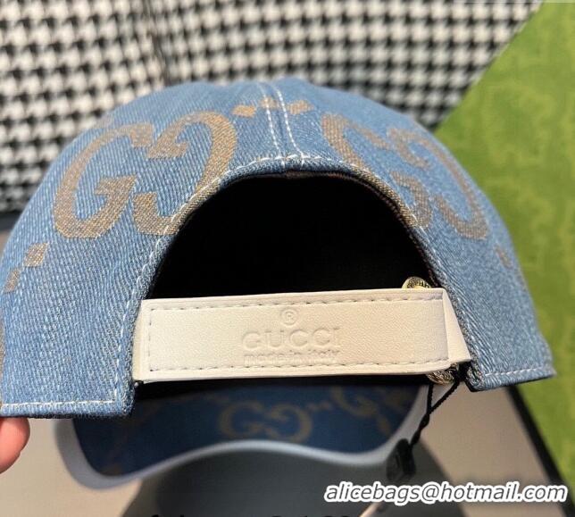 Buy Fashionable Gucci Jumbo GG Denim Baseball Hat 0301 Light Blue 2024