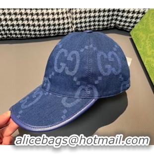 Free Shipping Gucci Jumbo GG Denim Baseball hat 0301 Navy Blue 2024